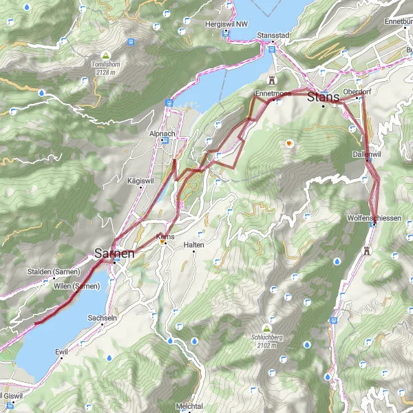 Karttaminiaatyyri "Wolfenschiessen Gravel Adventure" pyöräilyinspiraatiosta alueella Zentralschweiz, Switzerland. Luotu Tarmacs.app pyöräilyreittisuunnittelijalla