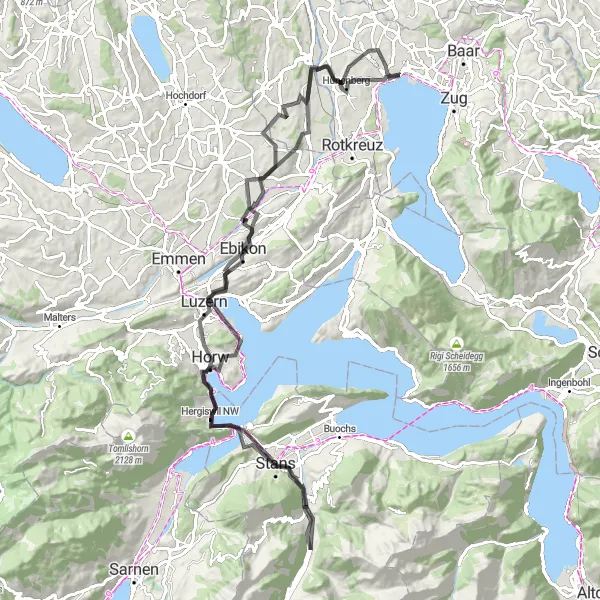 Karttaminiaatyyri "Epic Alpine Cycling Expedition" pyöräilyinspiraatiosta alueella Zentralschweiz, Switzerland. Luotu Tarmacs.app pyöräilyreittisuunnittelijalla