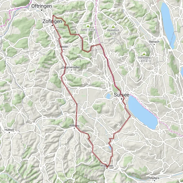 Karttaminiaatyyri "Maaseutureitti" pyöräilyinspiraatiosta alueella Zentralschweiz, Switzerland. Luotu Tarmacs.app pyöräilyreittisuunnittelijalla