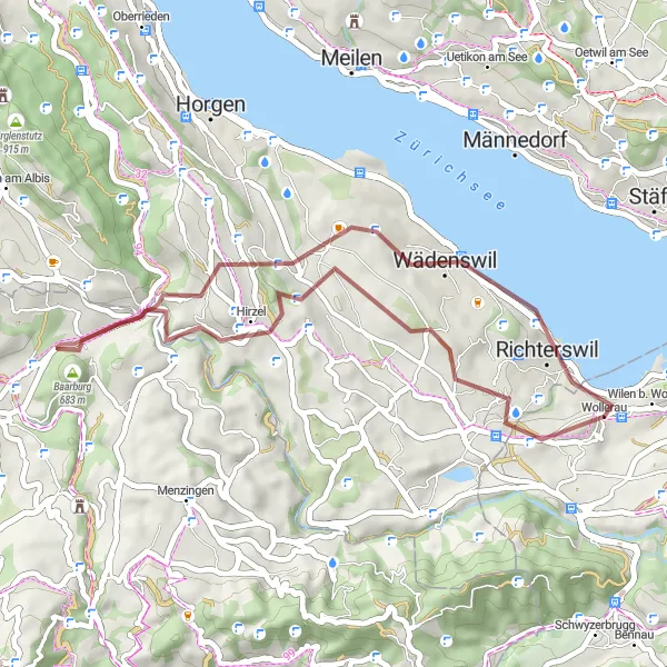 Miniature de la carte de l'inspiration cycliste "Randonnée rafraîchissante à Richterswil" dans la Zentralschweiz, Switzerland. Générée par le planificateur d'itinéraire cycliste Tarmacs.app