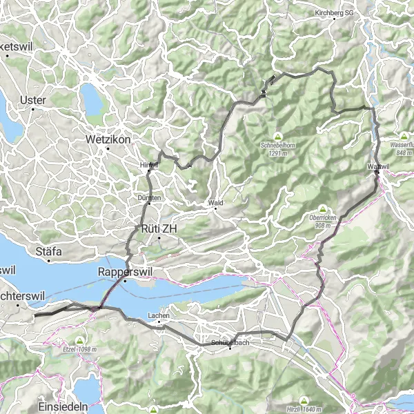 Kartminiatyr av "Wollerau till Lachen Loop" cykelinspiration i Zentralschweiz, Switzerland. Genererad av Tarmacs.app cykelruttplanerare