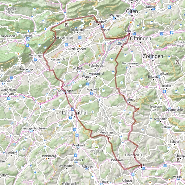 Karttaminiaatyyri "Vuoristomajakka" pyöräilyinspiraatiosta alueella Zentralschweiz, Switzerland. Luotu Tarmacs.app pyöräilyreittisuunnittelijalla