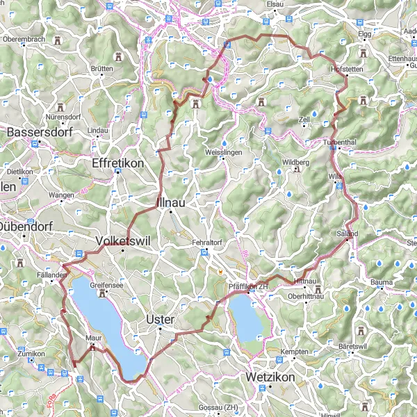 Miniatua del mapa de inspiración ciclista "Aventura en Volketswil y Pfäffikersee" en Zürich, Switzerland. Generado por Tarmacs.app planificador de rutas ciclistas