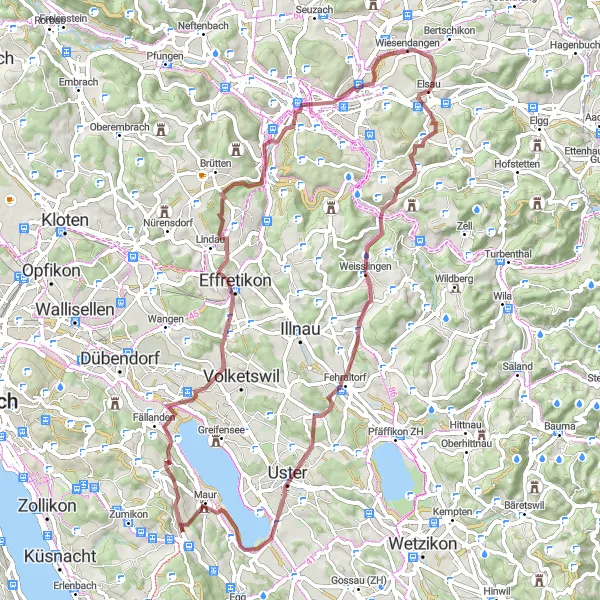 Mapa miniatúra "Gravel Cyklotúra okolo Aeschu" cyklistická inšpirácia v Zürich, Switzerland. Vygenerované cyklistickým plánovačom trás Tarmacs.app