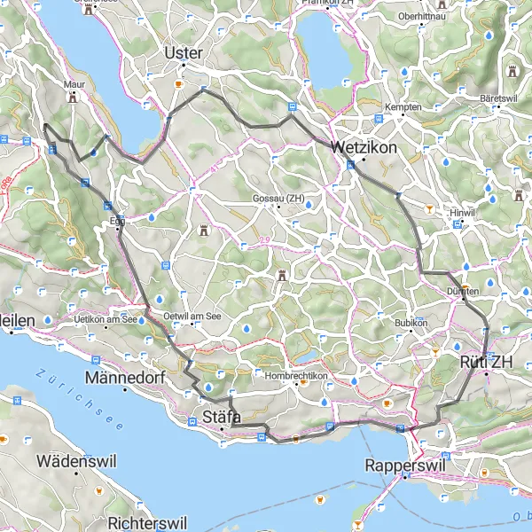 Mapa miniatúra "Cyklistická trasa Riedikon - Egg" cyklistická inšpirácia v Zürich, Switzerland. Vygenerované cyklistickým plánovačom trás Tarmacs.app