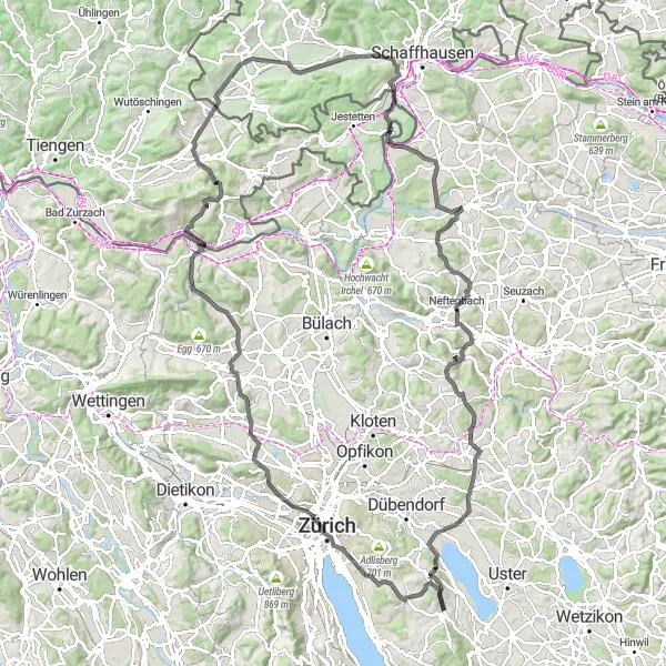 Miniaturekort af cykelinspirationen "Schweizerhof til Rheinau Cykelrute" i Zürich, Switzerland. Genereret af Tarmacs.app cykelruteplanlægger