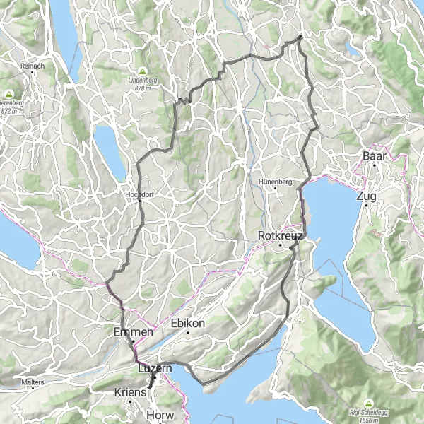 Miniatua del mapa de inspiración ciclista "Aventura en Carretera por los Alrededores de Affoltern am Albis" en Zürich, Switzerland. Generado por Tarmacs.app planificador de rutas ciclistas