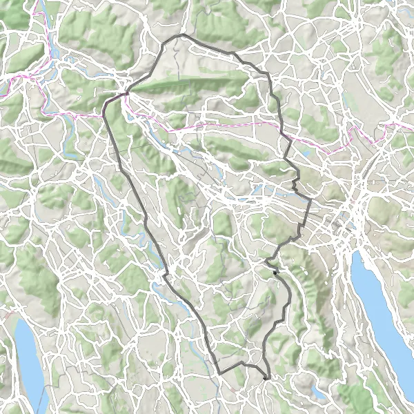 Mapa miniatúra "Chrüzliberg a okolie" cyklistická inšpirácia v Zürich, Switzerland. Vygenerované cyklistickým plánovačom trás Tarmacs.app