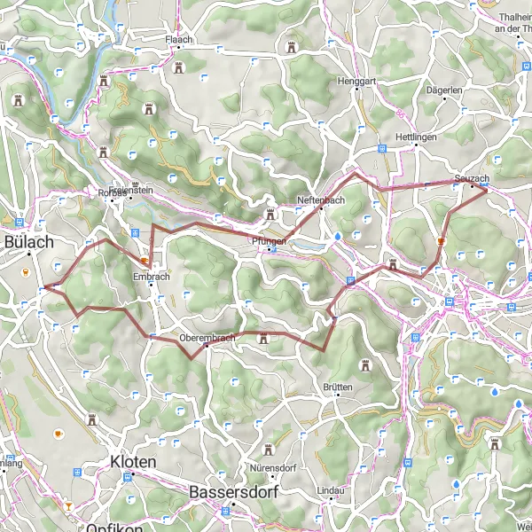 Map miniature of "Dättenberg Loop" cycling inspiration in Zürich, Switzerland. Generated by Tarmacs.app cycling route planner