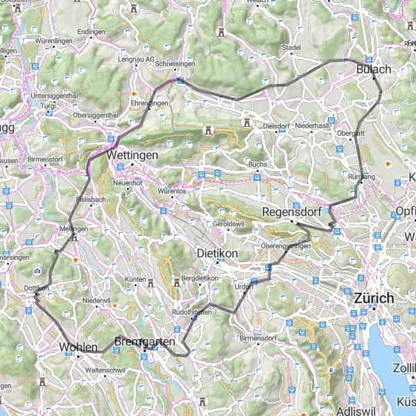 Miniatuurkaart van de fietsinspiratie "Wegroute naar Bülach en omstreken" in Zürich, Switzerland. Gemaakt door de Tarmacs.app fietsrouteplanner