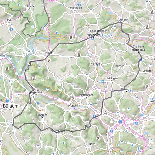 Mapa miniatúra "Road journey to Winkel" cyklistická inšpirácia v Zürich, Switzerland. Vygenerované cyklistickým plánovačom trás Tarmacs.app