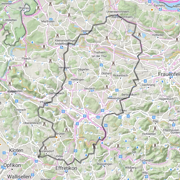 Miniatuurkaart van de fietsinspiratie "Rondrit Bassersdorf - Nürensdorf" in Zürich, Switzerland. Gemaakt door de Tarmacs.app fietsrouteplanner