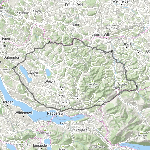 Miniaturekort af cykelinspirationen "Vejcykelrute til Binz" i Zürich, Switzerland. Genereret af Tarmacs.app cykelruteplanlægger