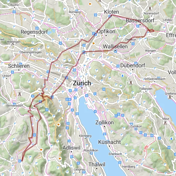 Miniatuurkaart van de fietsinspiratie "Grindroute door Chäferberg en Wettswil" in Zürich, Switzerland. Gemaakt door de Tarmacs.app fietsrouteplanner