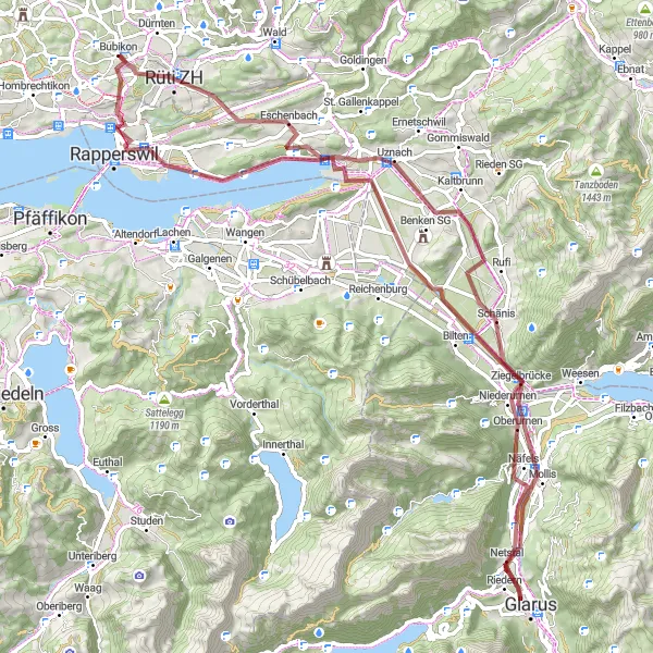 Karten-Miniaturansicht der Radinspiration "Rund um den Obersee" in Zürich, Switzerland. Erstellt vom Tarmacs.app-Routenplaner für Radtouren