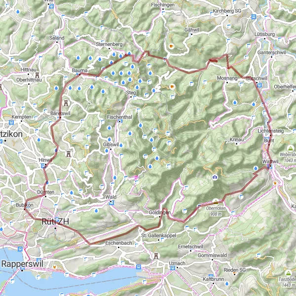 Miniatuurkaart van de fietsinspiratie "Uitdagende gravelroute door de bergen" in Zürich, Switzerland. Gemaakt door de Tarmacs.app fietsrouteplanner