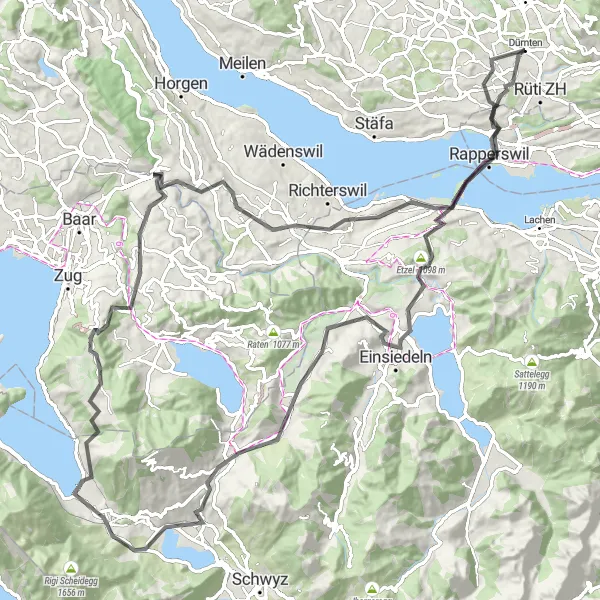 Miniaturní mapa "Road Ruta kolem Zürichu" inspirace pro cyklisty v oblasti Zürich, Switzerland. Vytvořeno pomocí plánovače tras Tarmacs.app