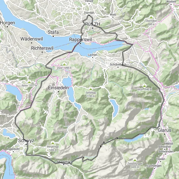 Miniatuurkaart van de fietsinspiratie "Epische Fietstocht door Centraal Zwitserland" in Zürich, Switzerland. Gemaakt door de Tarmacs.app fietsrouteplanner