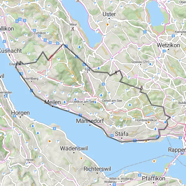 Kartminiatyr av "Vägcykling vid Zürichsjön och Herrliberg" cykelinspiration i Zürich, Switzerland. Genererad av Tarmacs.app cykelruttplanerare