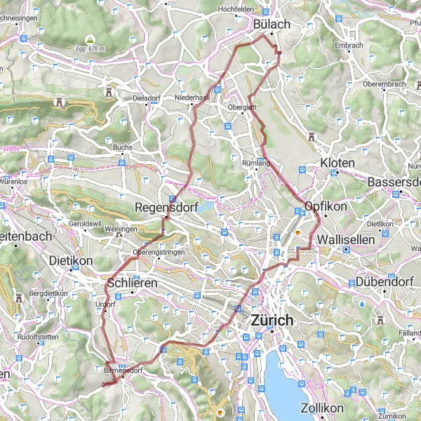 Karten-Miniaturansicht der Radinspiration "Abenteuerliche Schotterpistenrunde" in Zürich, Switzerland. Erstellt vom Tarmacs.app-Routenplaner für Radtouren