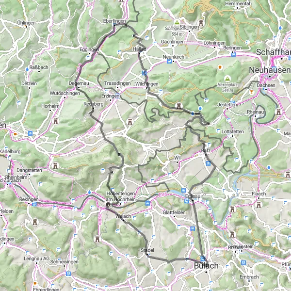 Miniaturní mapa "Okruhová cyklotrasa od Bülachu" inspirace pro cyklisty v oblasti Zürich, Switzerland. Vytvořeno pomocí plánovače tras Tarmacs.app