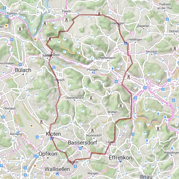 Miniaturní mapa "Gravel cyklotrasa kolem Dietlikonu" inspirace pro cyklisty v oblasti Zürich, Switzerland. Vytvořeno pomocí plánovače tras Tarmacs.app