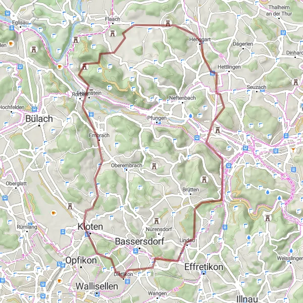 Miniatura della mappa di ispirazione al ciclismo "Percorso di cicloturismo da gravel da Dietlikon a Lindau" nella regione di Zürich, Switzerland. Generata da Tarmacs.app, pianificatore di rotte ciclistiche