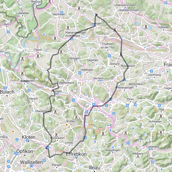 Zemljevid v pomanjšavi "Poteza skozi Winterthur" kolesarske inspiracije v Zürich, Switzerland. Generirano z načrtovalcem kolesarskih poti Tarmacs.app