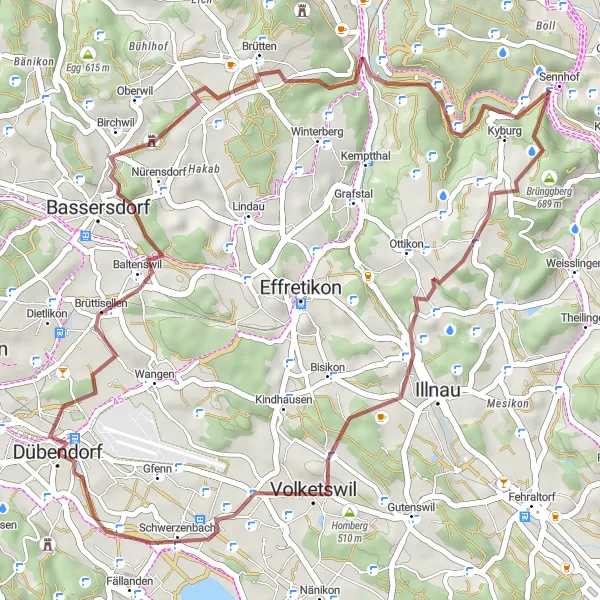 Map miniature of "Gravel Adventure" cycling inspiration in Zürich, Switzerland. Generated by Tarmacs.app cycling route planner