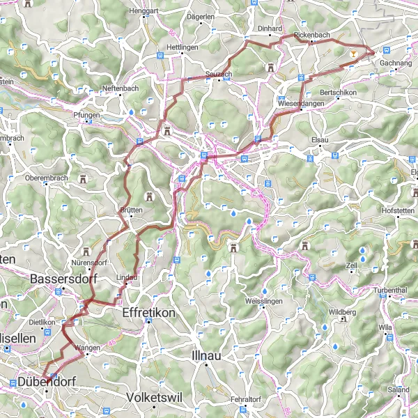 Map miniature of "Adventurous Gravel Loop" cycling inspiration in Zürich, Switzerland. Generated by Tarmacs.app cycling route planner