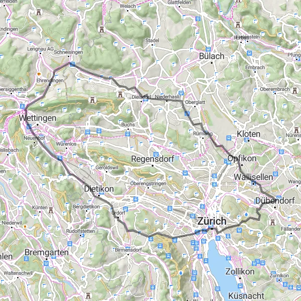 Karten-Miniaturansicht der Radinspiration "Straßentour Zürich und Baden" in Zürich, Switzerland. Erstellt vom Tarmacs.app-Routenplaner für Radtouren