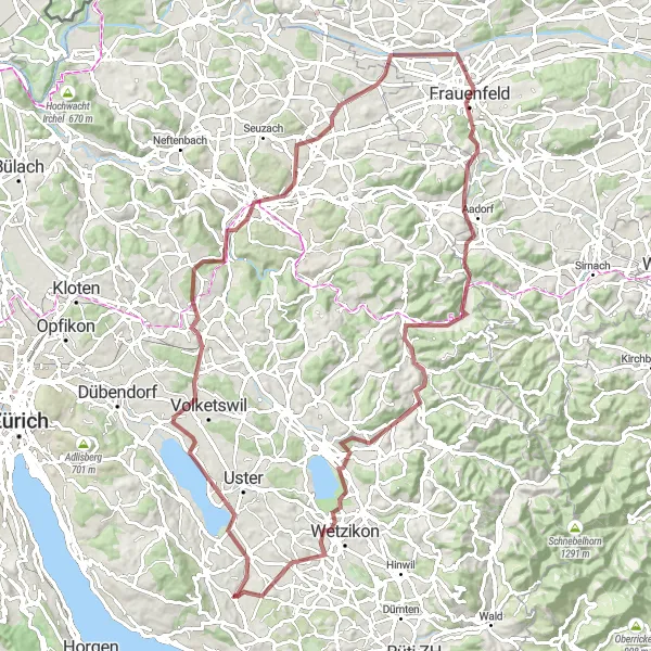 Miniaturní mapa "Gravel okruh s panoramatickými výhledy kolem Egg" inspirace pro cyklisty v oblasti Zürich, Switzerland. Vytvořeno pomocí plánovače tras Tarmacs.app