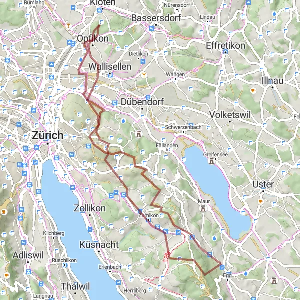 Miniaturekort af cykelinspirationen "Grusveje omkring Zumikon" i Zürich, Switzerland. Genereret af Tarmacs.app cykelruteplanlægger