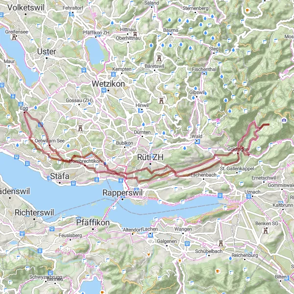 Miniaturekort af cykelinspirationen "Gruscyklingsrute rundt om Zürichsøen" i Zürich, Switzerland. Genereret af Tarmacs.app cykelruteplanlægger