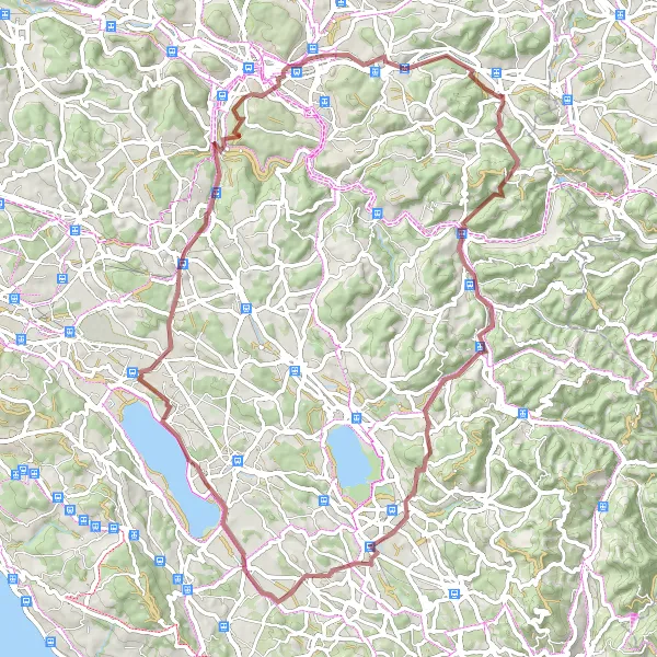 Zemljevid v pomanjšavi "Pustolovsko kolesarjenje po gručastih poteh v okolici Elgga" kolesarske inspiracije v Zürich, Switzerland. Generirano z načrtovalcem kolesarskih poti Tarmacs.app