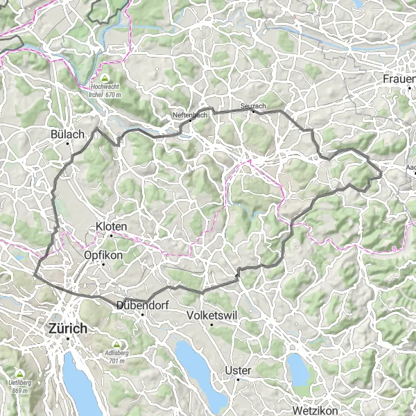 Map miniature of "Nonstop Frenzy" cycling inspiration in Zürich, Switzerland. Generated by Tarmacs.app cycling route planner