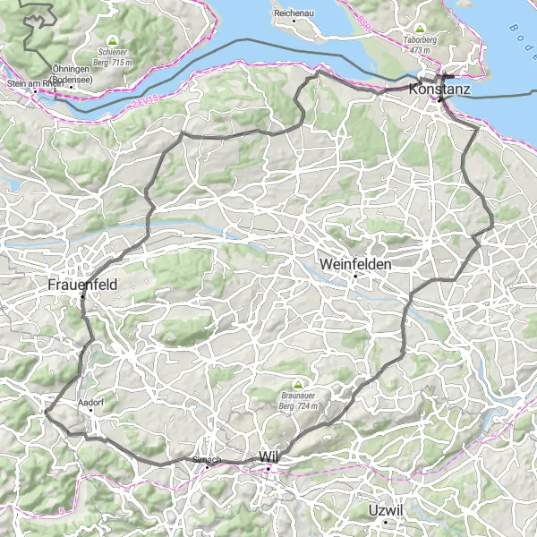 Mapa miniatúra "Cestná trasa cez Häuslenen a Bürglen TG" cyklistická inšpirácia v Zürich, Switzerland. Vygenerované cyklistickým plánovačom trás Tarmacs.app