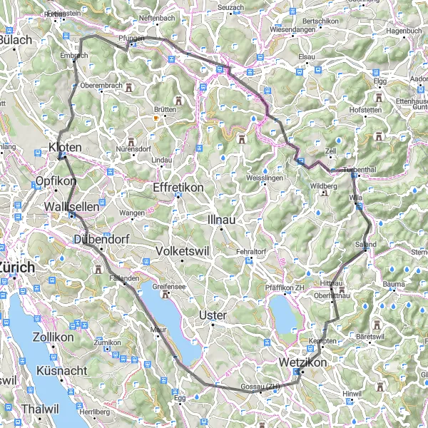 Kartminiatyr av "Embrach - Road Cycling Tour" sykkelinspirasjon i Zürich, Switzerland. Generert av Tarmacs.app sykkelrutoplanlegger