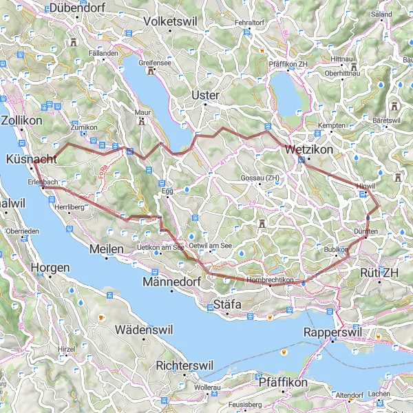 Miniature de la carte de l'inspiration cycliste "Parcours pittoresque à travers la campagne suisse" dans la Zürich, Switzerland. Générée par le planificateur d'itinéraire cycliste Tarmacs.app