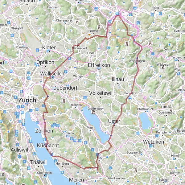 Miniatuurkaart van de fietsinspiratie "Off-road avontuur naar Uster en Herrliberg" in Zürich, Switzerland. Gemaakt door de Tarmacs.app fietsrouteplanner