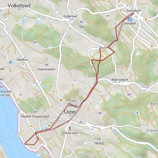 Miniaturní mapa "Gravel Route to Uster and Känzeli" inspirace pro cyklisty v oblasti Zürich, Switzerland. Vytvořeno pomocí plánovače tras Tarmacs.app