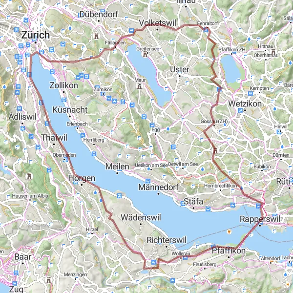 Miniaturekort af cykelinspirationen "Grusvej Rundtur med Smukke Udsigt" i Zürich, Switzerland. Genereret af Tarmacs.app cykelruteplanlægger