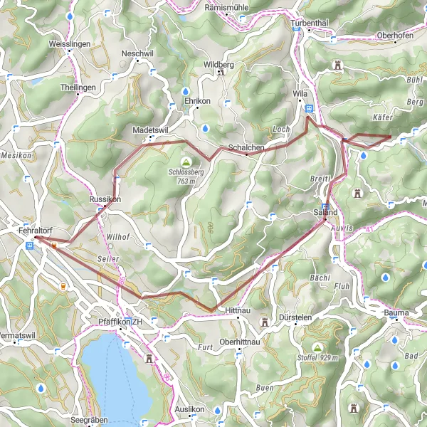 Miniaturní mapa "Gravelová cyklotrasa kolem Fehraltorfu" inspirace pro cyklisty v oblasti Zürich, Switzerland. Vytvořeno pomocí plánovače tras Tarmacs.app
