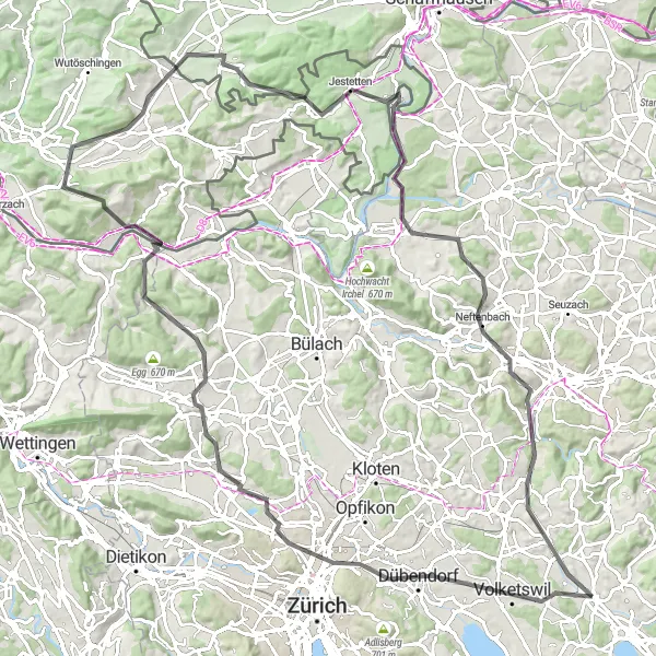 Miniatuurkaart van de fietsinspiratie "Roadtrip door Zürich" in Zürich, Switzerland. Gemaakt door de Tarmacs.app fietsrouteplanner