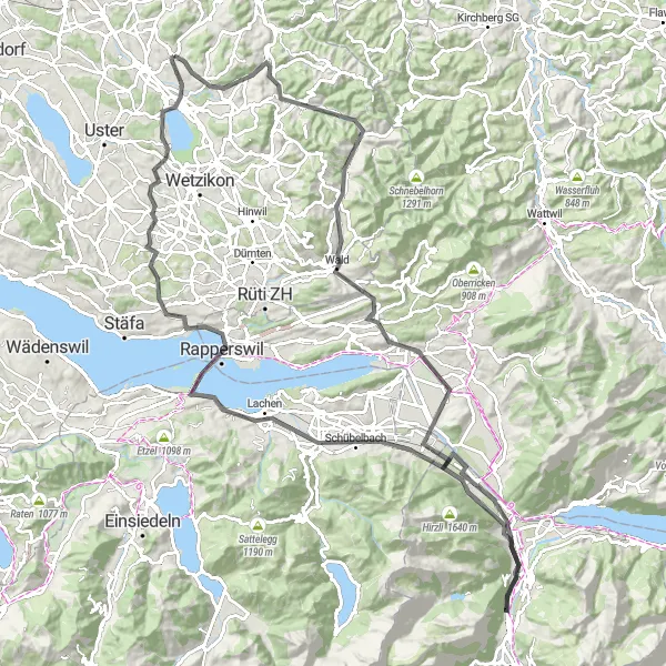 Karten-Miniaturansicht der Radinspiration "Hittnau - Pfäffikon ZH Road Route" in Zürich, Switzerland. Erstellt vom Tarmacs.app-Routenplaner für Radtouren
