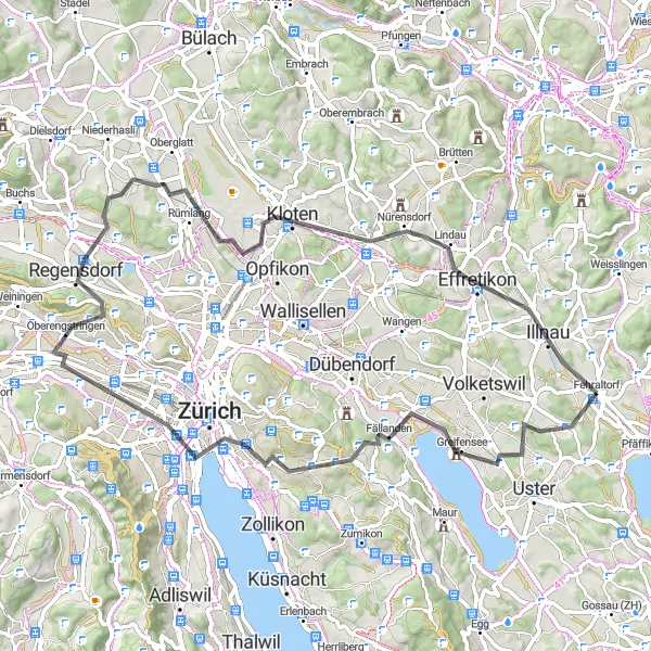 Miniatuurkaart van de fietsinspiratie "Wegavontuur door Zürich en Effretikon" in Zürich, Switzerland. Gemaakt door de Tarmacs.app fietsrouteplanner