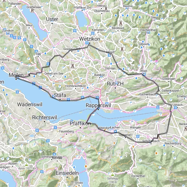 Map miniature of "Hidden Gems of Zürich's Countryside" cycling inspiration in Zürich, Switzerland. Generated by Tarmacs.app cycling route planner