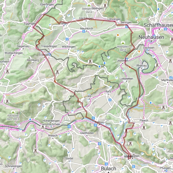 Miniatura della mappa di ispirazione al ciclismo "Esplorazione in Gravel tra paesaggi naturali e rurali" nella regione di Zürich, Switzerland. Generata da Tarmacs.app, pianificatore di rotte ciclistiche