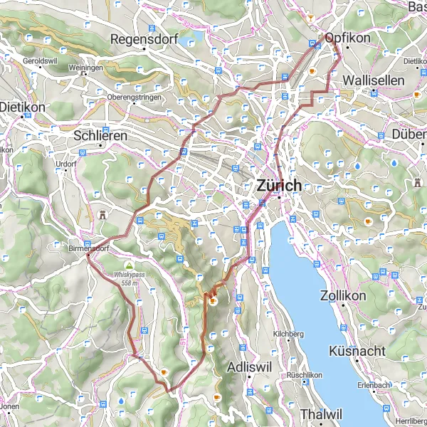 Miniatuurkaart van de fietsinspiratie "Historisch Erfgoed van Zürich" in Zürich, Switzerland. Gemaakt door de Tarmacs.app fietsrouteplanner