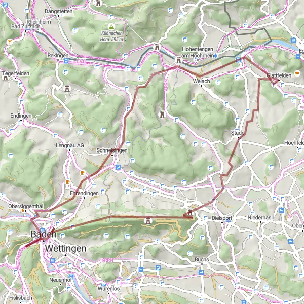 Miniature de la carte de l'inspiration cycliste "Randonnée à travers les collines de Lägern" dans la Zürich, Switzerland. Générée par le planificateur d'itinéraire cycliste Tarmacs.app